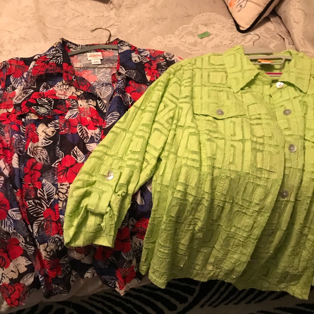 Lot of 2 Ruby Rd 24W sheer tops green red multi